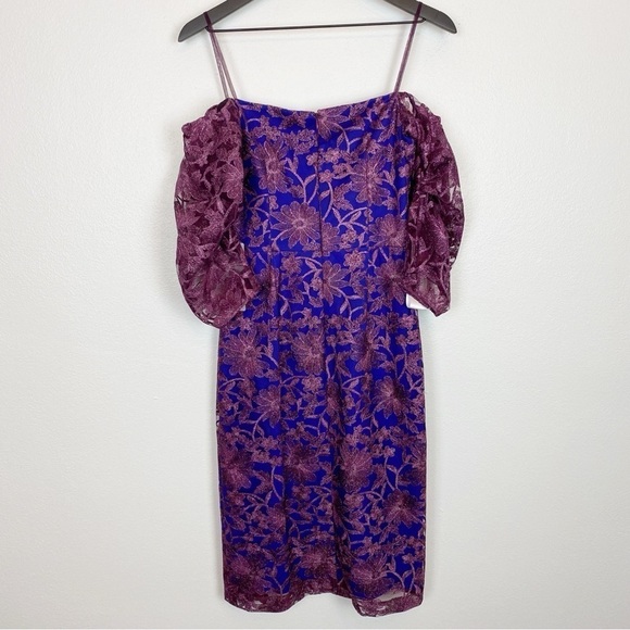 JS Collections Demi Off the Shoulder Mini Dress in Aubergine - Picture 7 of 10